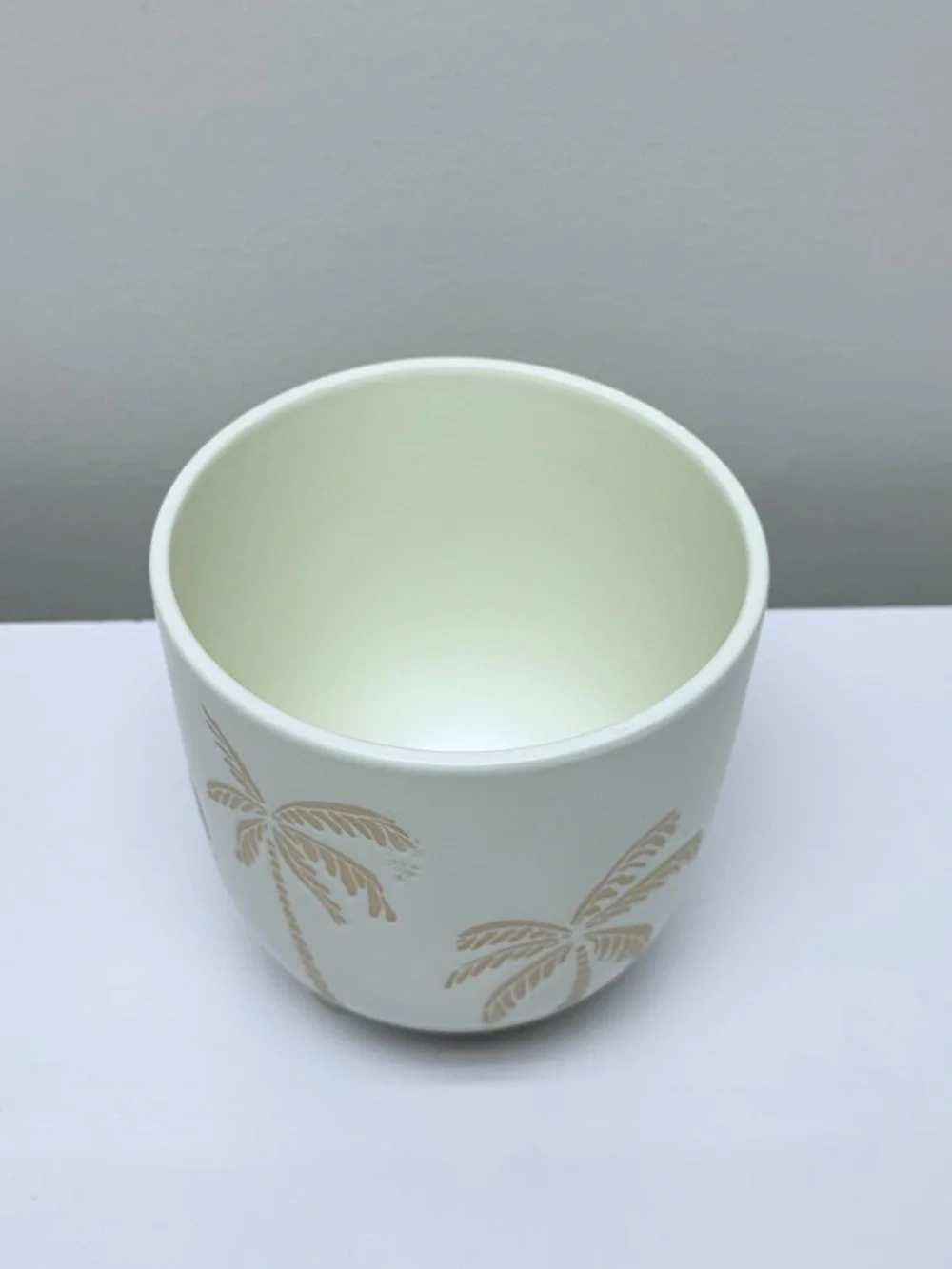 Palm Tree Design Ceramic Footed Planter in Off-White & Blush, Spring 2026